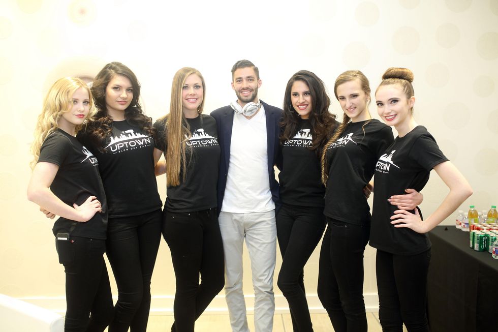 273 Neal Hamil models with Jeremy Kight at the Uptown Blow Dry grand opening in Vintage Park March 2015