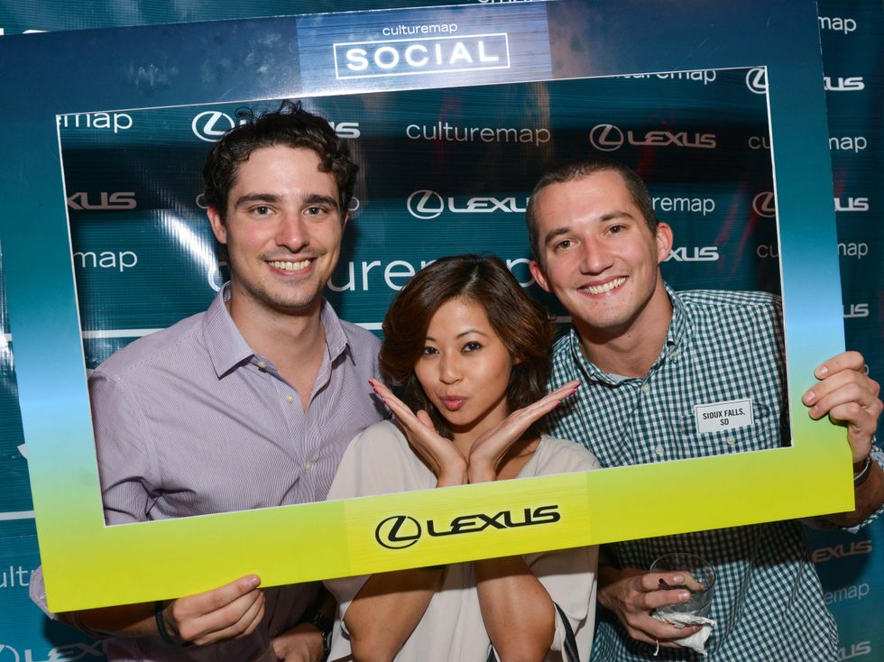 3 John Wood, from left, DeeDee Ho and Nathan Steele at the CultureMap Social at Boheme September 2014