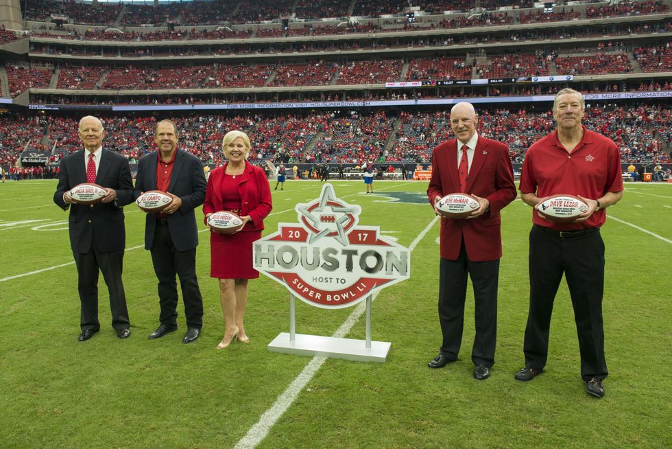 3 Super Bowl committee Texans vs. Eagles November 2014 James A. Baker III, from left, Ric Campo, Sallie Sargent, Bob McNair and Dave Lesar