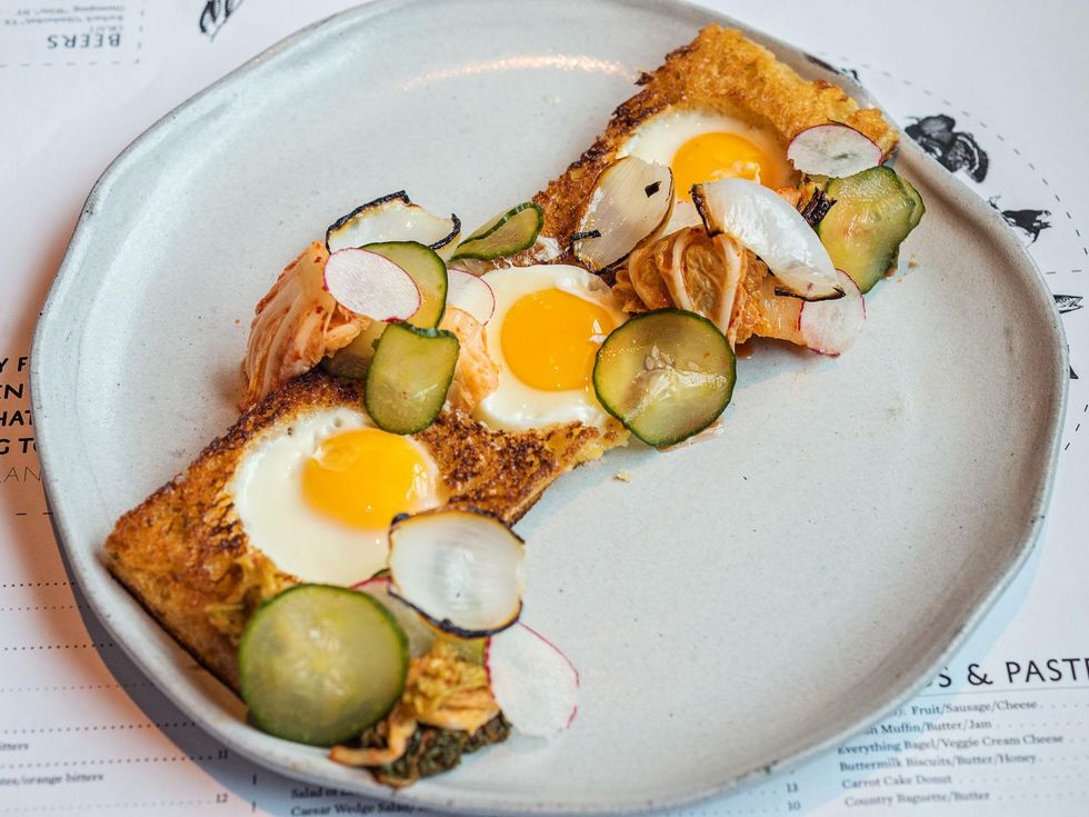 3 Toads in the hole with kim chi at The Pass & Provisions