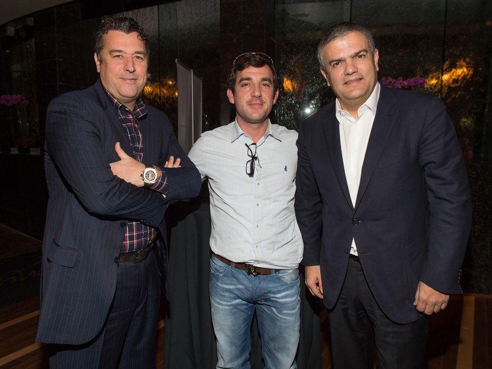 30 Rick de la Croix, from left, Pablo D'agostino and Ricardo Guadalupe at the Hublot dinner party at Tony's October 2013