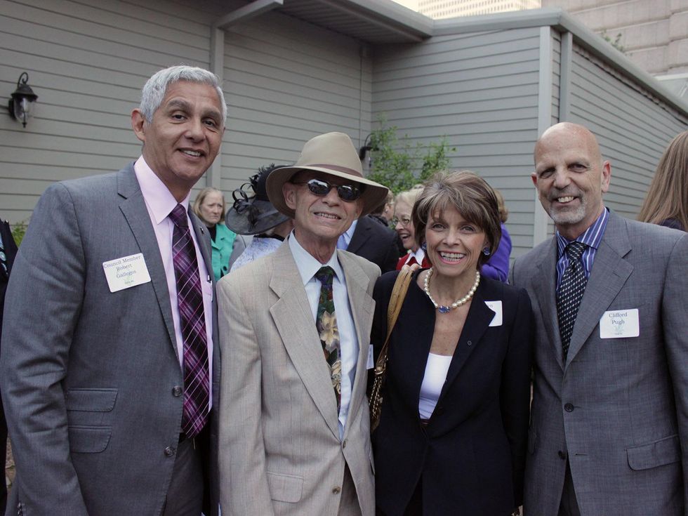 3408 Robert Gallegos, from left, Bart Truxillo, Kathryn McNeil and Clifford Pugh at the Houston Heritage Society luncheon April 2014