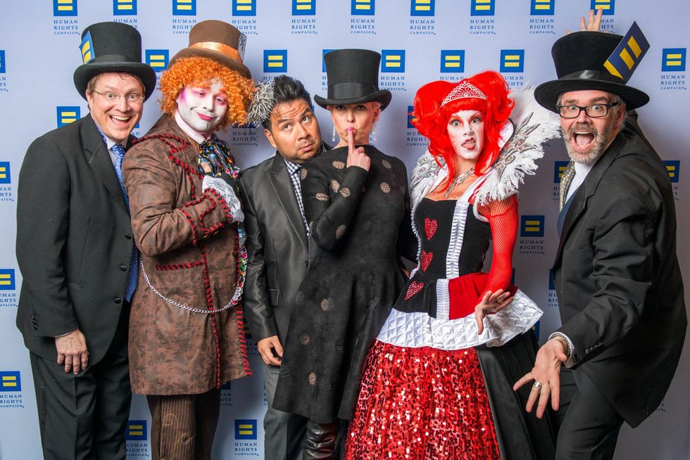 4 Matt Burrus-Pearce, from left, The Mad Hatter, Sergio Morales, Vivian Wise, The Queen of Hearts and Michael Burrus-Pearce at Human Rights Campaign Alice's Adventures in Equality event February 2015
