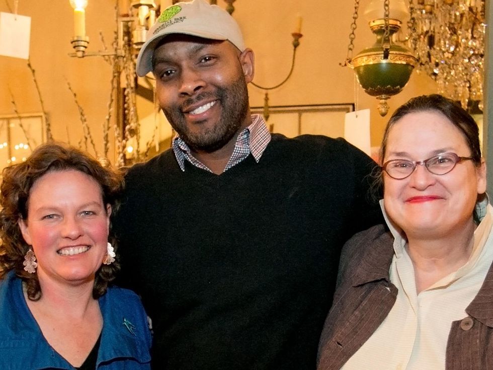 43 Shellye Arnold, from left, and Nick Butler Jill Brown at the Memorial Park Conservancy at Brown March 2014