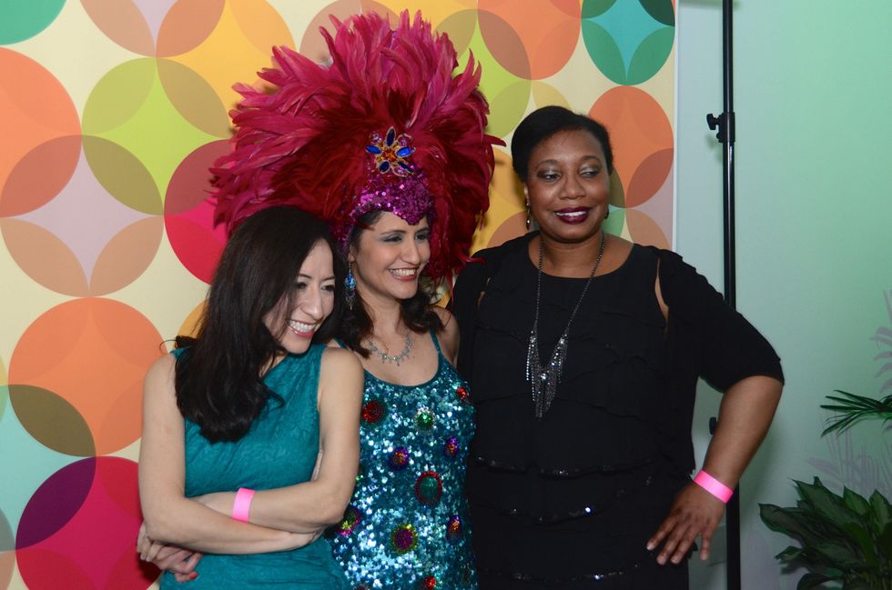 430 Karen Nuqez-Wallace, from left, Miriam Mendoza and Petra Pilgrim at the Craft Museum Martini Madness party January 2015