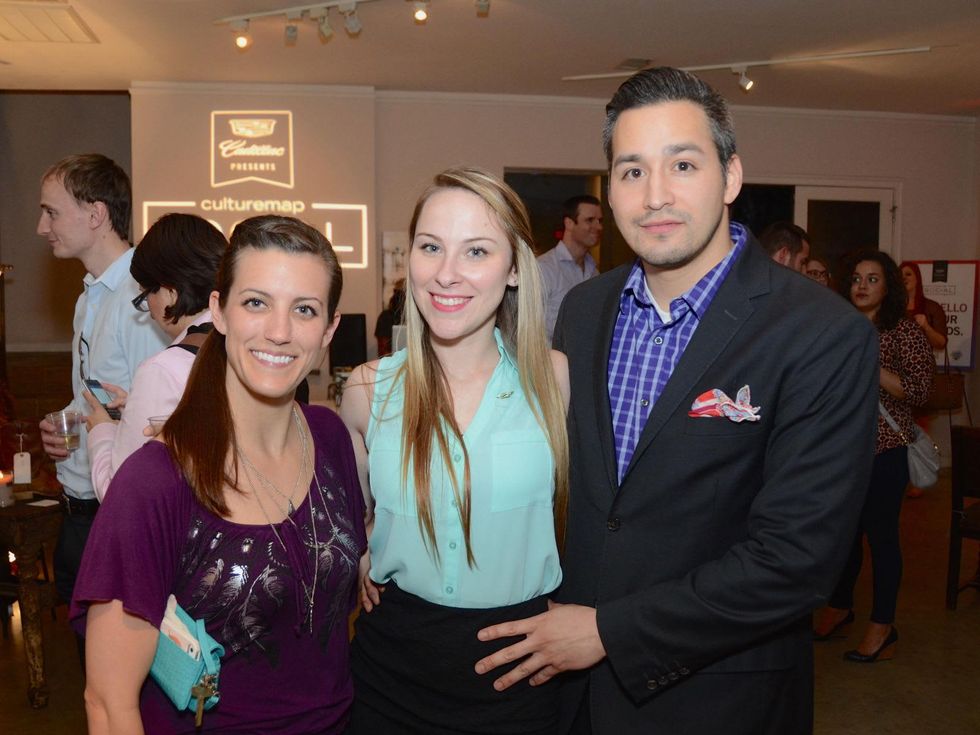 44 Robin Owens, from left, Nicole Elizabeth and Bobby Mireles at the CultureMap Social at Gremillion and Co. Fine Art March 2015