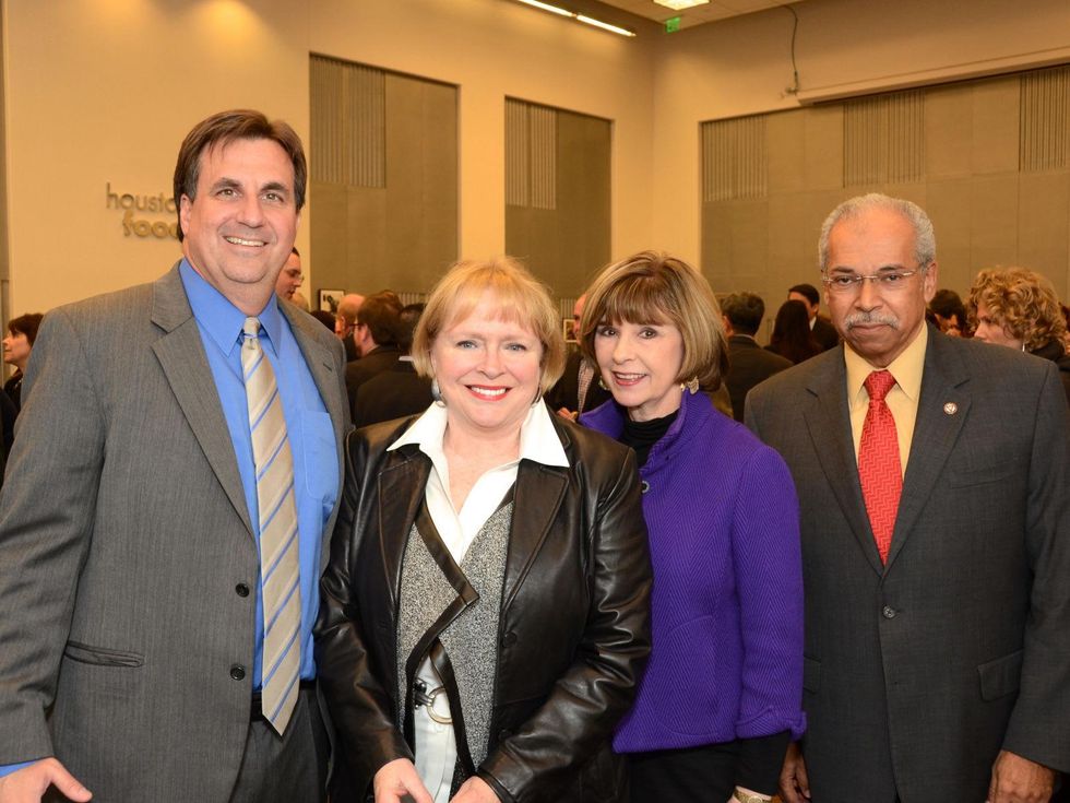 5 Brian Greene, from left, Leila Perrin, Helen Perry and Morris Fountain at the mayoral inauguration reception at the Houston Food Bank January 2014