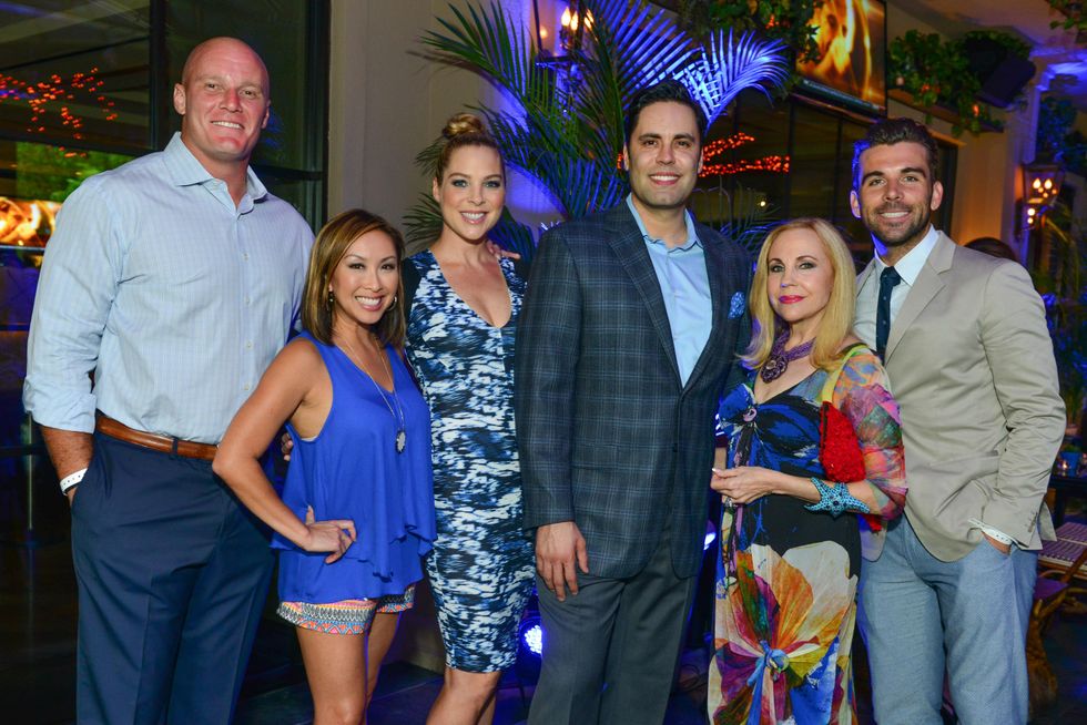 5 Chris Myers, from left, Lily Jang, Jenny Myers, Gabe Canales, Carolyn Farb and Mike Chabala at the Blue Cure Foundation benefit party at Hotel ZaZa June 2014