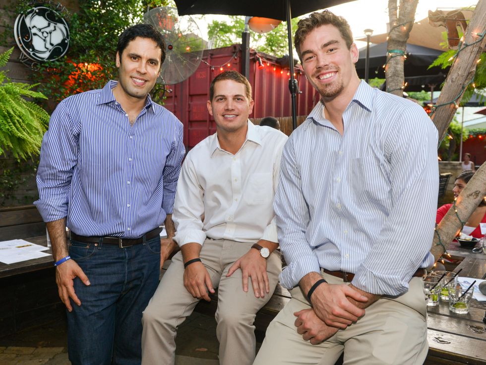5 Gabe Canales, from left, Ed Persia and Carl Nickel at the CultureMap Social at Boheme September 2014