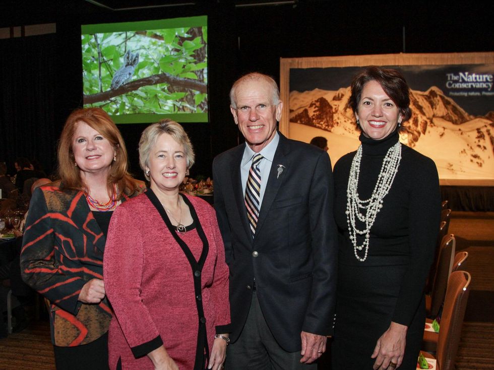 5 Joni Bairdfrom left, Mayor Annise Parker, Peter HIllary and Laura Huffman at the Nature Conservancy luncheon November 2013