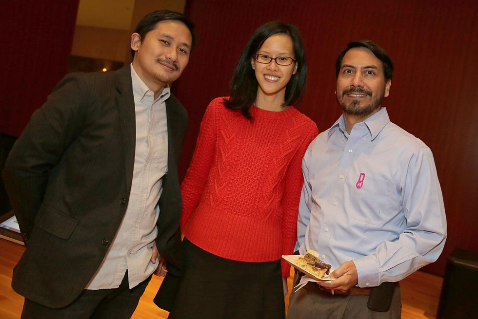 53 Azel Agustin, from left, Tiffany Chen and Paul Silva at the Asia Society Texas Center Kobe beef Cook-off December 2014