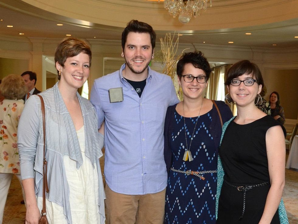 53 Delaney Smith, from left, Robert Thomas Mullen, Demi Thomloudis and Caitie Sellers at the Houston Center for Contemporary Craft spring luncheon May 2014