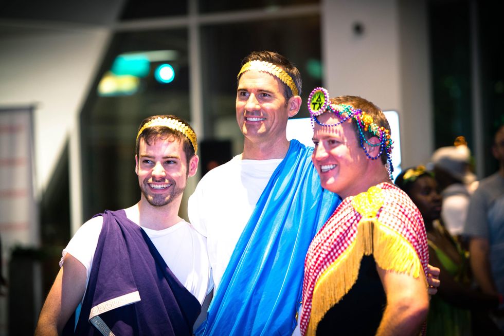 6 Darik Bradley, from left, John Laveck and Greg Griffin at the Bering Omega Toga Party July 2014