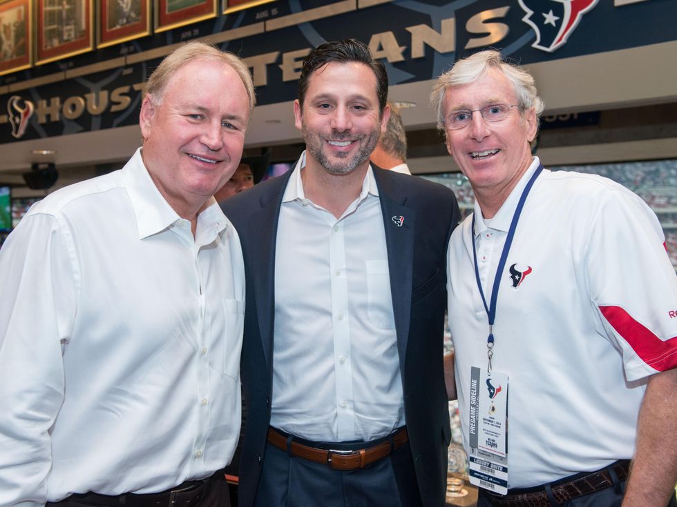 6 Gary Petersen, from left, Brad Marks and Clark Kemble at the Houston Texans Owner's Suite party at NRG Stadium September 2014