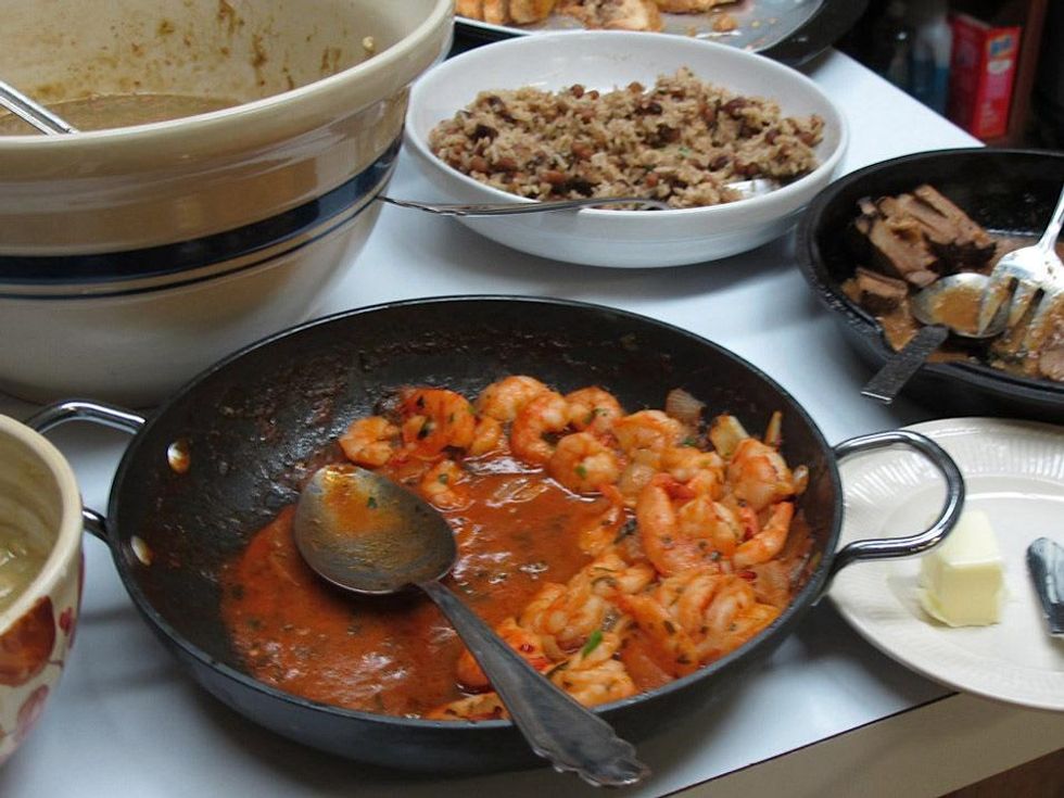 6 Katie Louisiana Revisited Part 7 May 2013 shrimp rice and beans in serving dishes