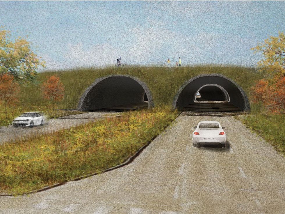 6 - Rendering of proposed Land Bridge at Memorial Park (perspective from Memorial Drive); Rendering courtesy of Nelson Byrd Woltz