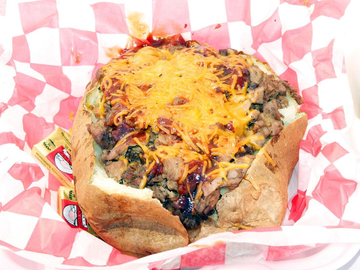 A massive, barbecuestuffed, cheesetopped baked potato is only 13 on