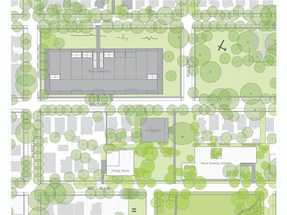 6. Site plan for the Menil Drawing Institute and new Energy House in relation to the main museum building and Cy Twombly GallerY