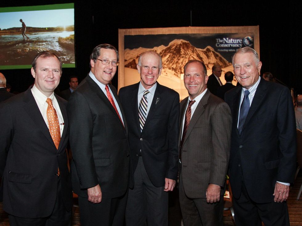 6 Todd Frazier, from left, Gene Dewhurst, Peter Hillary, Stevan Rutherford and Jim Daniel at the Nature Conservancy luncheon November 2013