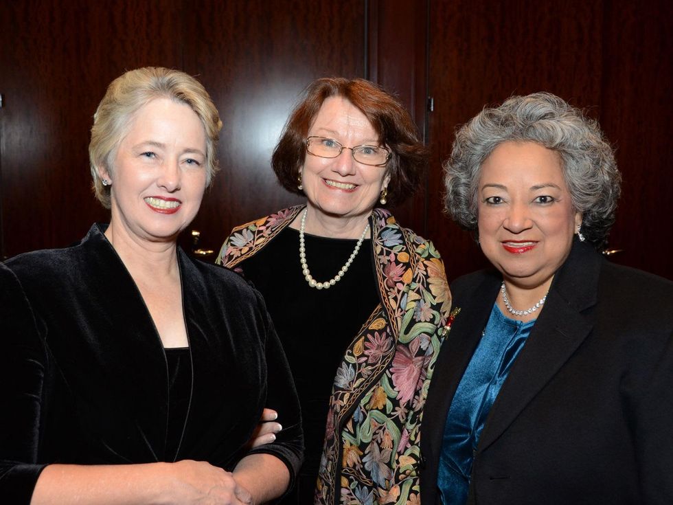 62 Mayor Annise Parker, from left, Kathy Hubbard and Lenora Sorola-Pohlman at the Greater Houston Women's Hall of Fame Gala December 2013