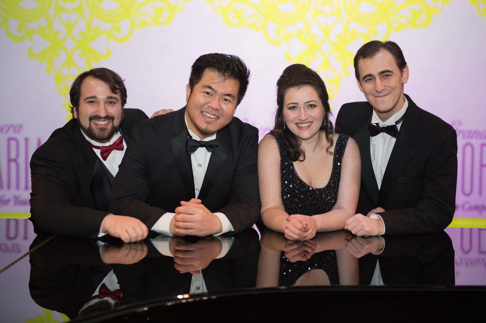 7 Chris Bozeka, from left, Youngzhao Yu, Mane Galoyan and Frederico De Michelis at the HGO Concert of Arias February 2015