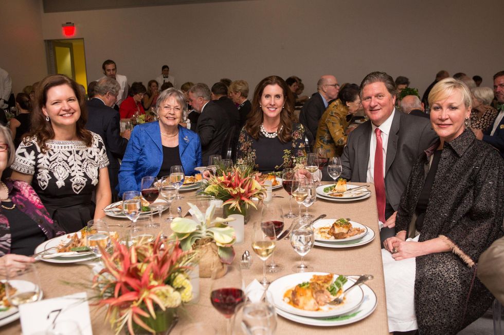 7 Doreen Stoller, from left, Kathrine McGovern, Phoebe Tudor, Jim Flores and Sara Dodd at the Hermann Park Centennial Gardens inaugural dinner October 2014.