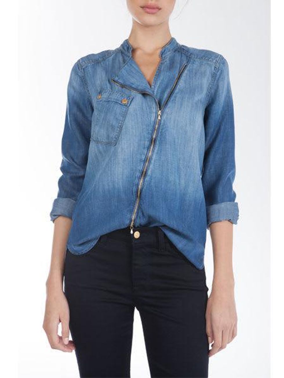 7 for all mannkind ZIPPER POCKET DENIM SHIRT IN DARK INDIGO