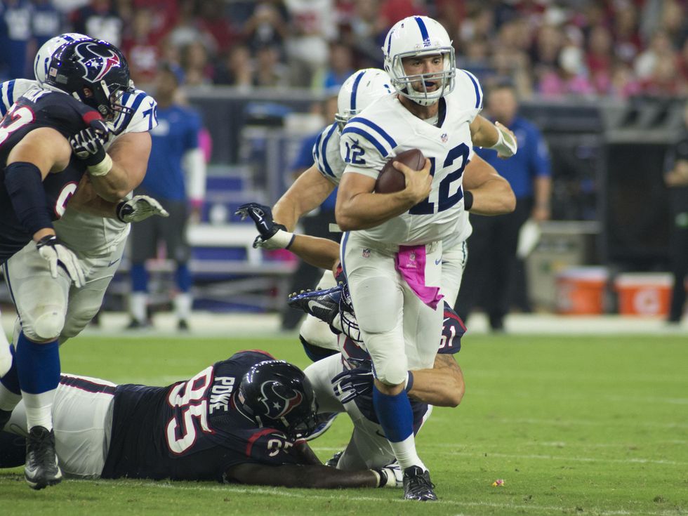 7 Texans vs. Colts October 2014 Colts 12 Andrew Luck being tackled