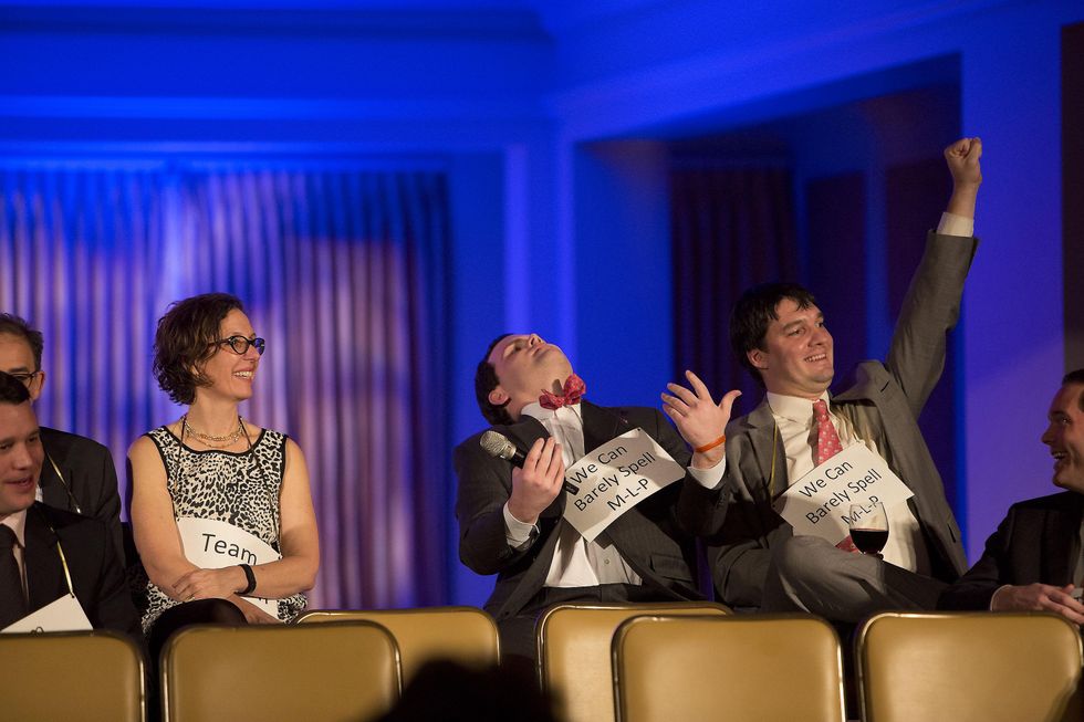 737 Joe Herman, left, and Boran Buturovic at the Great Grown-Up Spelling Bee January 2015
