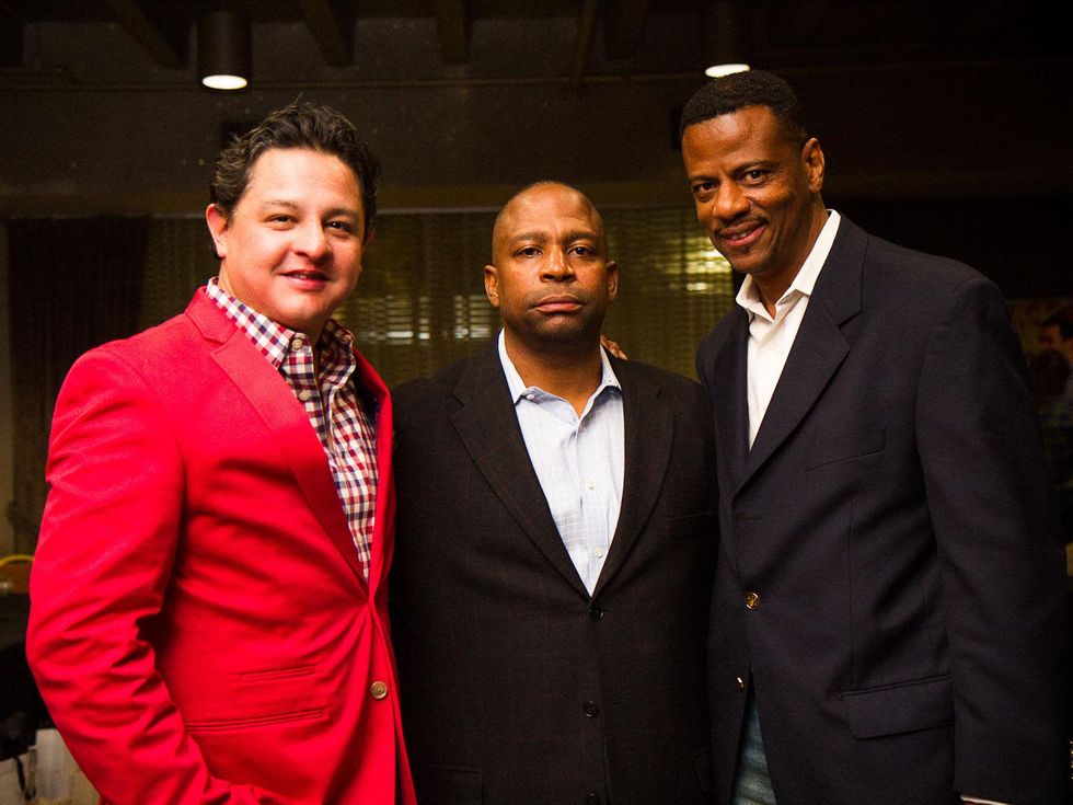 74 1498 at James Rodriguez, from left, Kevin Smoot and Larry O\u2019Neal at Chandler Parsons' birthday at Mr. Peeples October 2013