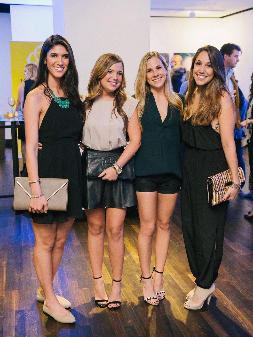 8 Christina Ghoson, from left, Kellie Vincent, Holly Gambini and Cristina Halliburton at CultureMap fifth anniversary birthday party October 2014
