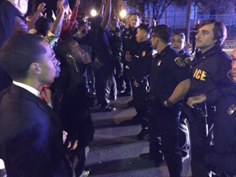 8 Houston Ferguson protest November 2014 Here We Go...Standoff With Houston PD Blocking Us From Hitting Freeway!