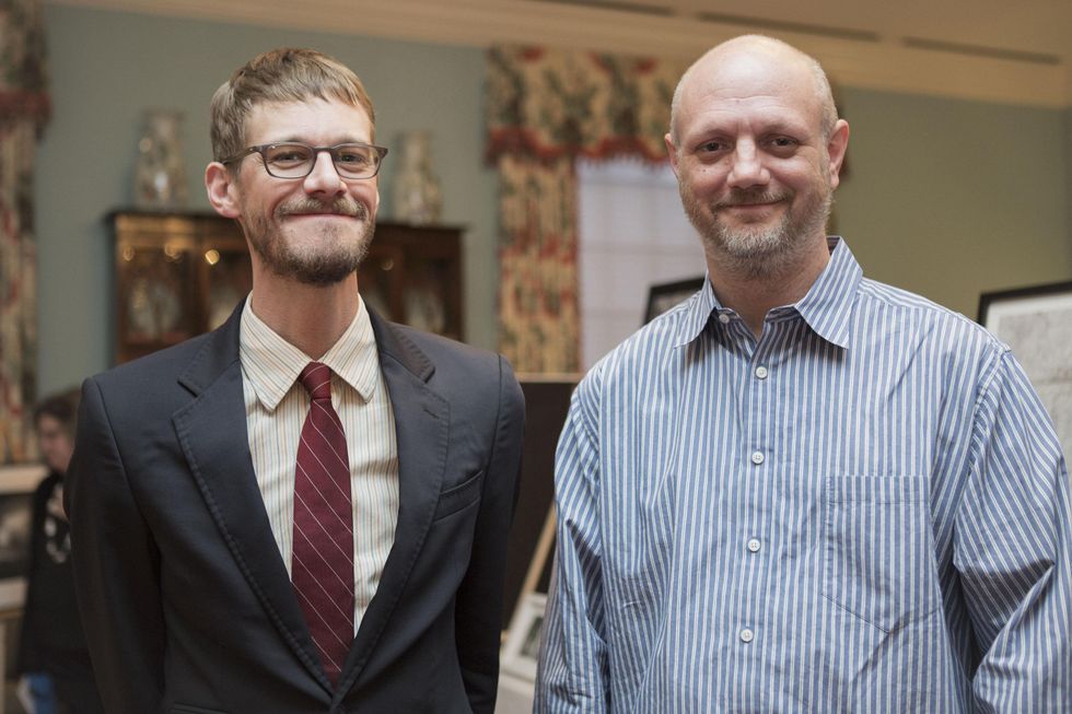 8 Jason Dibley, left, and Will Michels at the Houston Center for Photography Print Auction February 2015