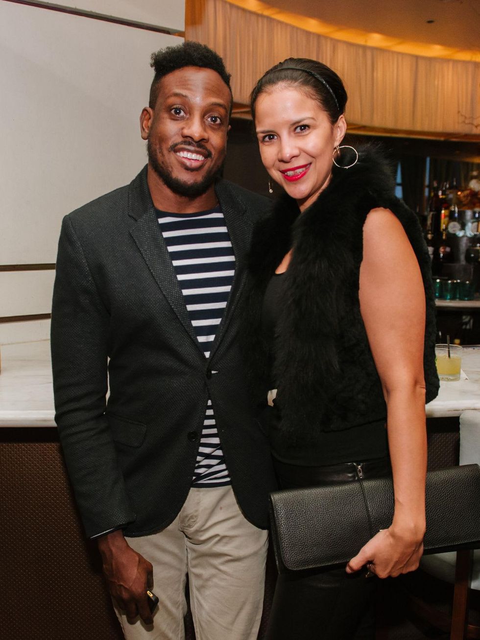 8 Lanre Omotunwashe and Erica Renee Garza at the CultureMap Social at Saint Genevieve October 2013