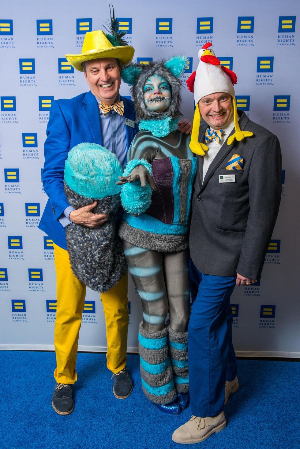 8 Stefan Eade-Hill, from left, The Cheshire Cat and Trevor Eade-Hill at Human Rights Campaign Alice's Adventures in Equality event February 2015