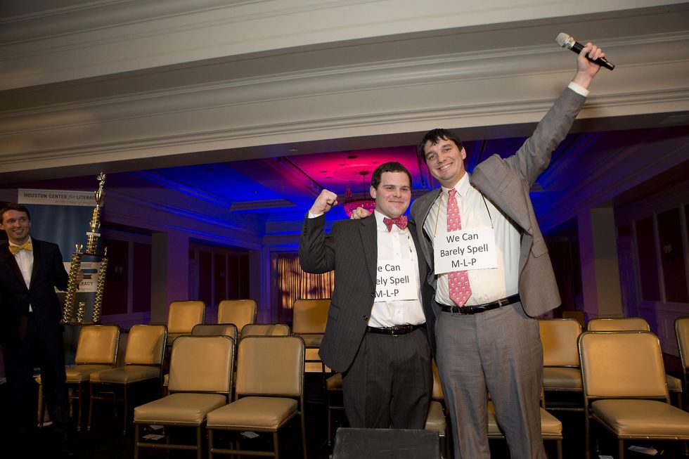 828 Joe Herman, left, and Boran Buturovic at the Great Grown-Up Spelling Bee January 2015