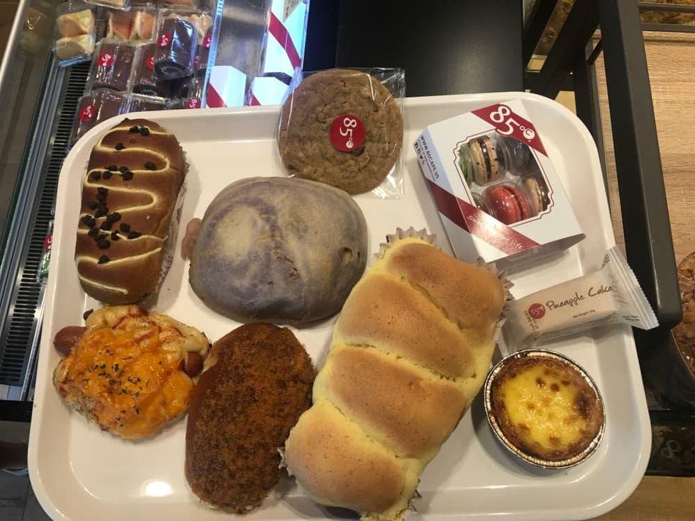85C Bakery Cafe Houston tray of breads