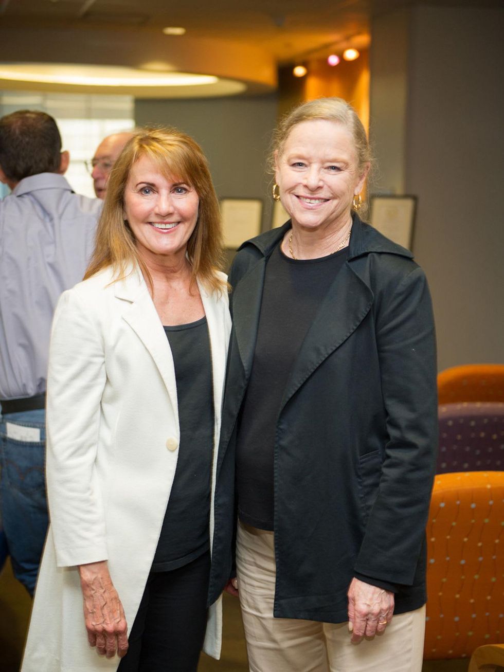 9550 Lynne Baird, left, and Flo Crady at the Lester and Sue Smith Clinic dedication at Texas Children's Hospital May 2014