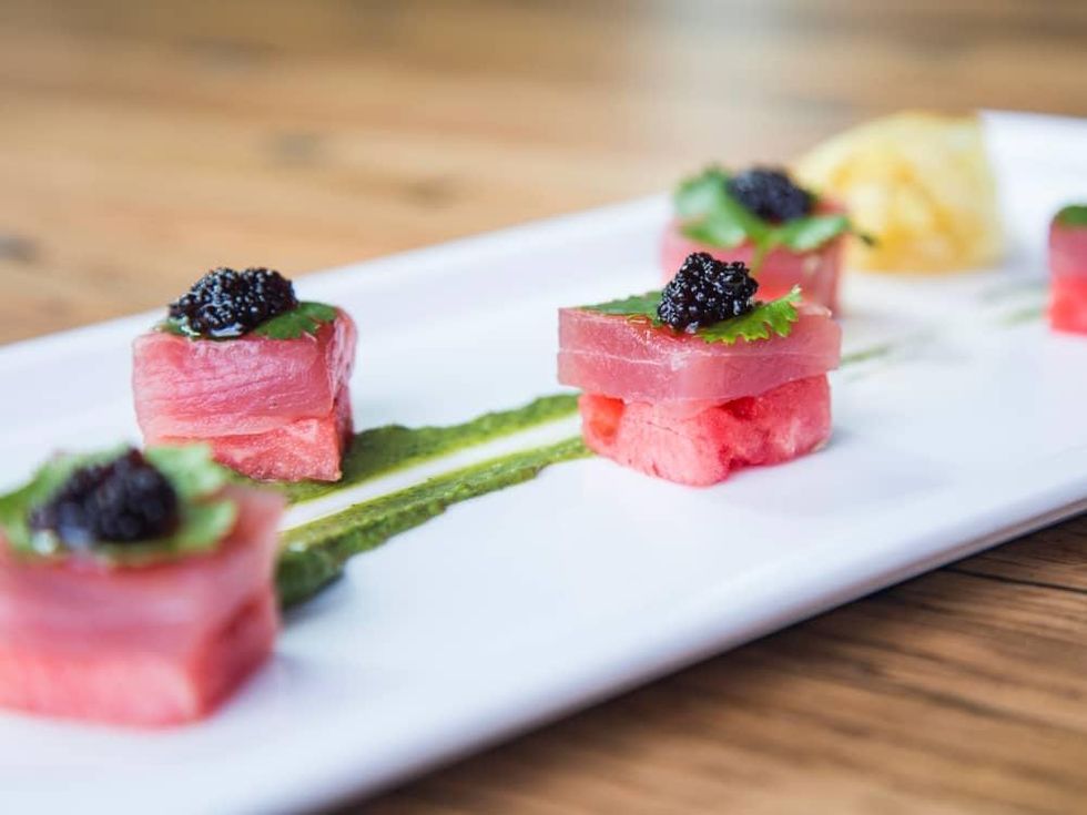 A'Bouzy watermelon and tuna sashimi