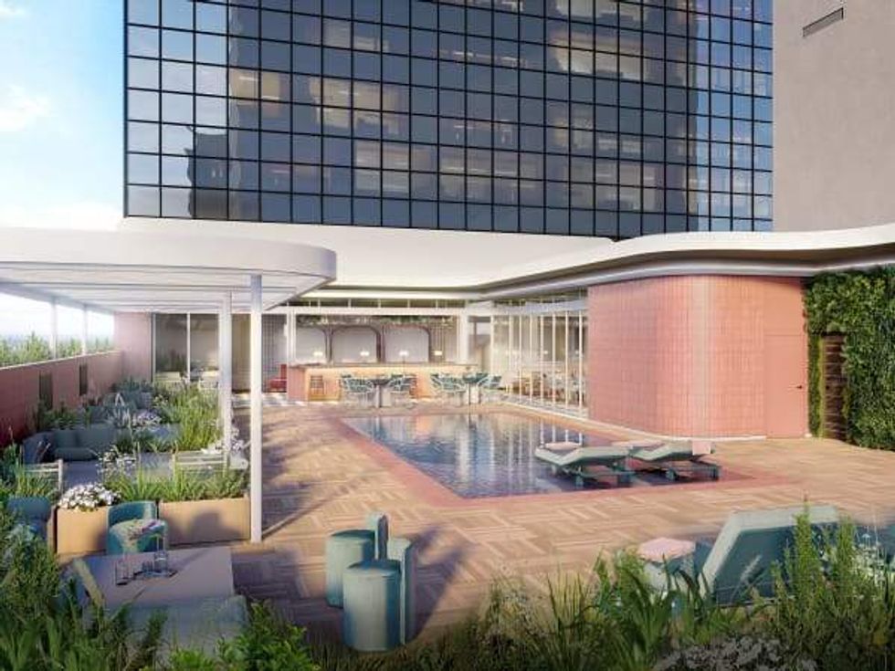 A computer rendering of the new rooftop lounge and pool area at the JW Marriott Houston Downtown.