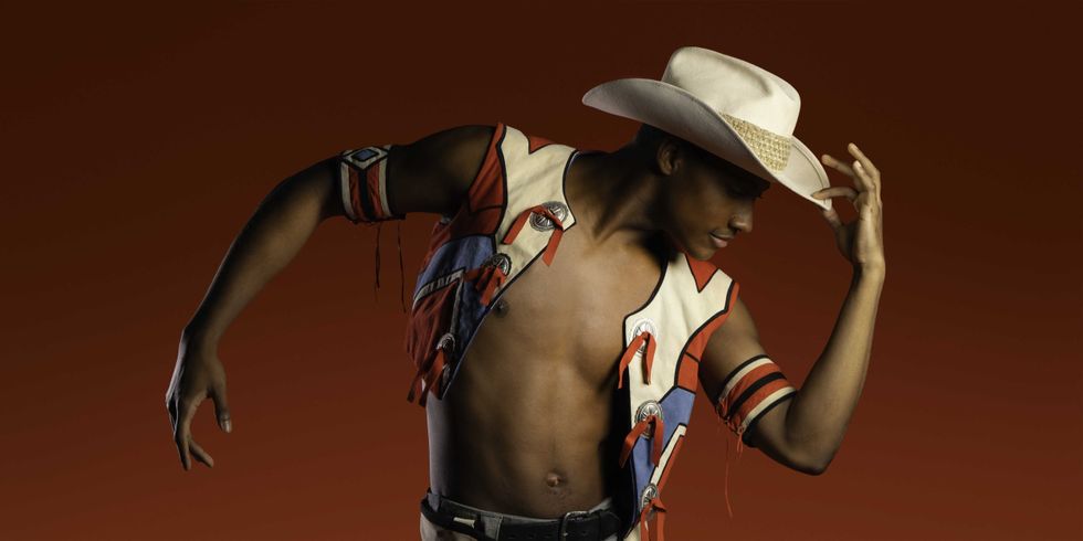 A dancer dressed in a cowboy hat in Houston Ballet's Pecos BIll