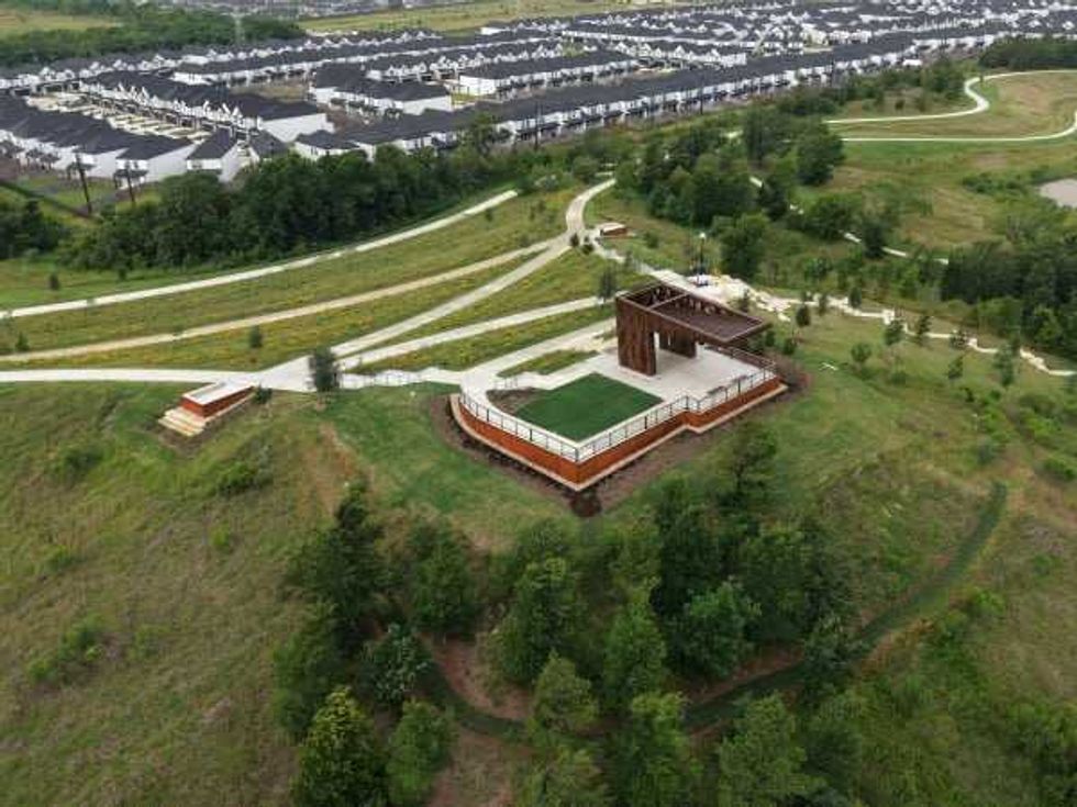 A drone shot of the Hill at Sims