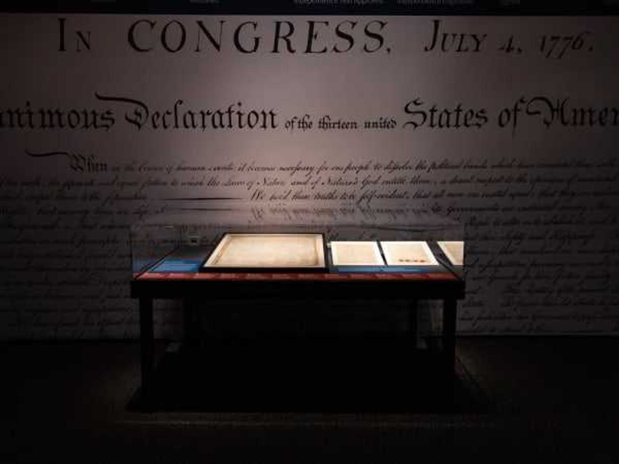 A photo of the founding documents Freedom Plane exhibit at the housotn Musuem of Natural Science