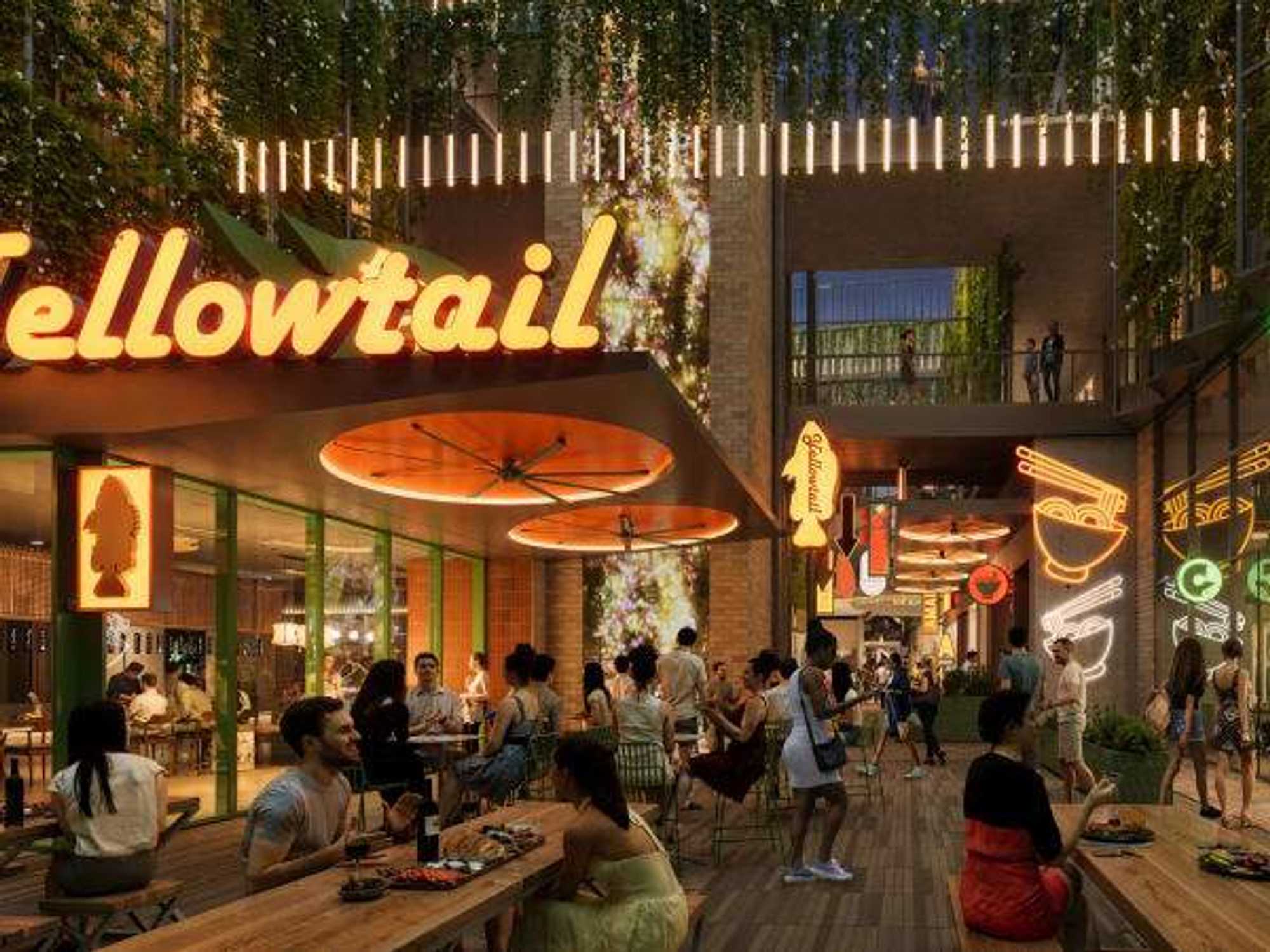 A rendering of GreenStreet dining alleyway