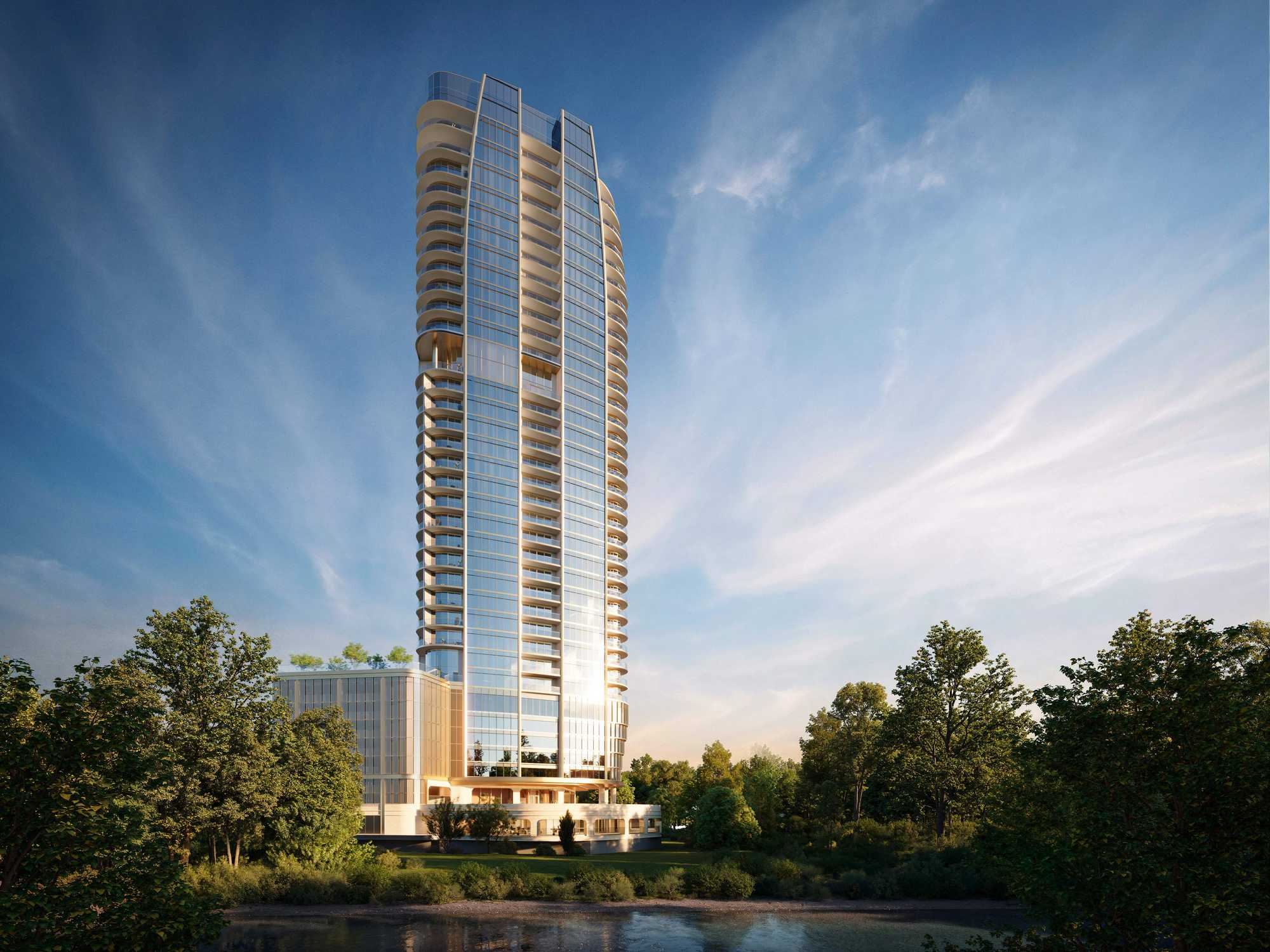 A rendering of the exterior of the St Regis Residence in Houston