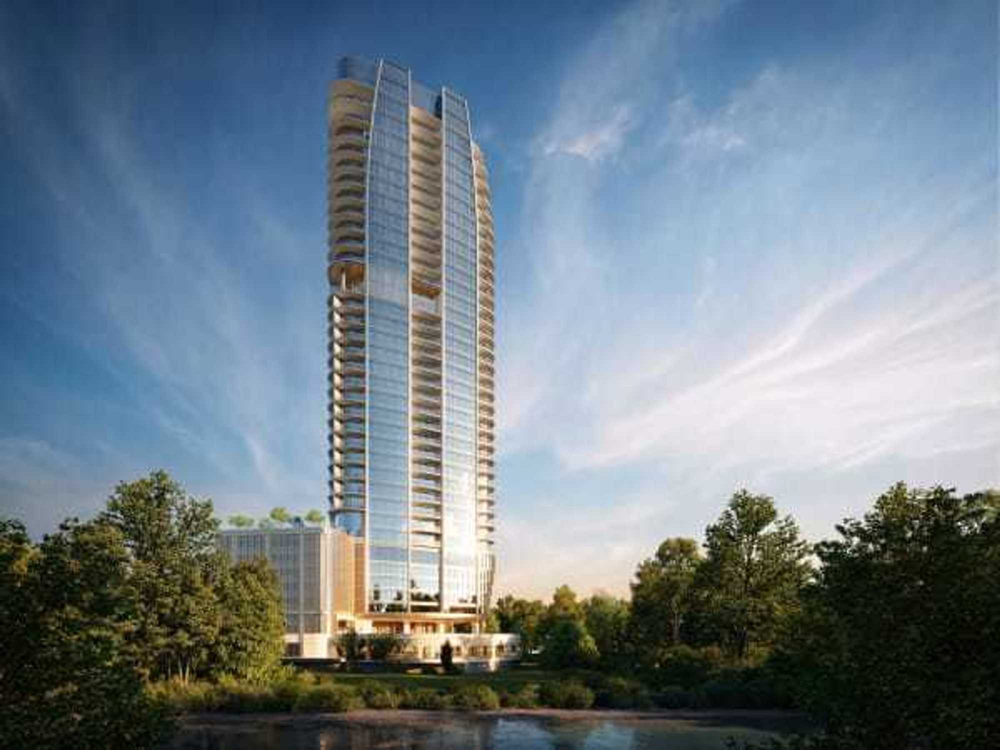 A rendering of the exterior of the St Regis Residence in Houston