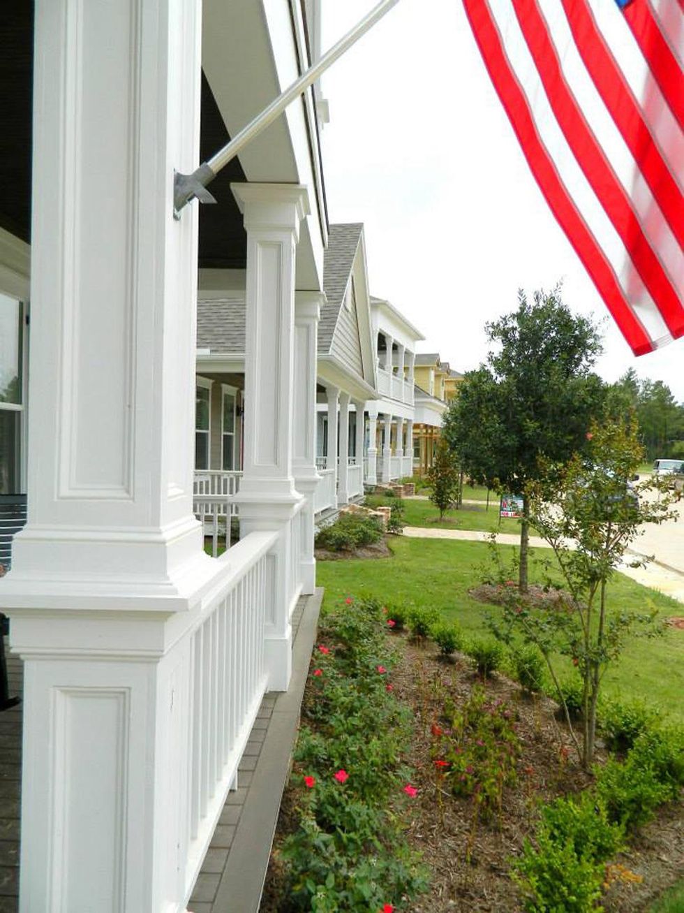 A row of houses in Springwoods Village in Spring near The Woodlands August 2014