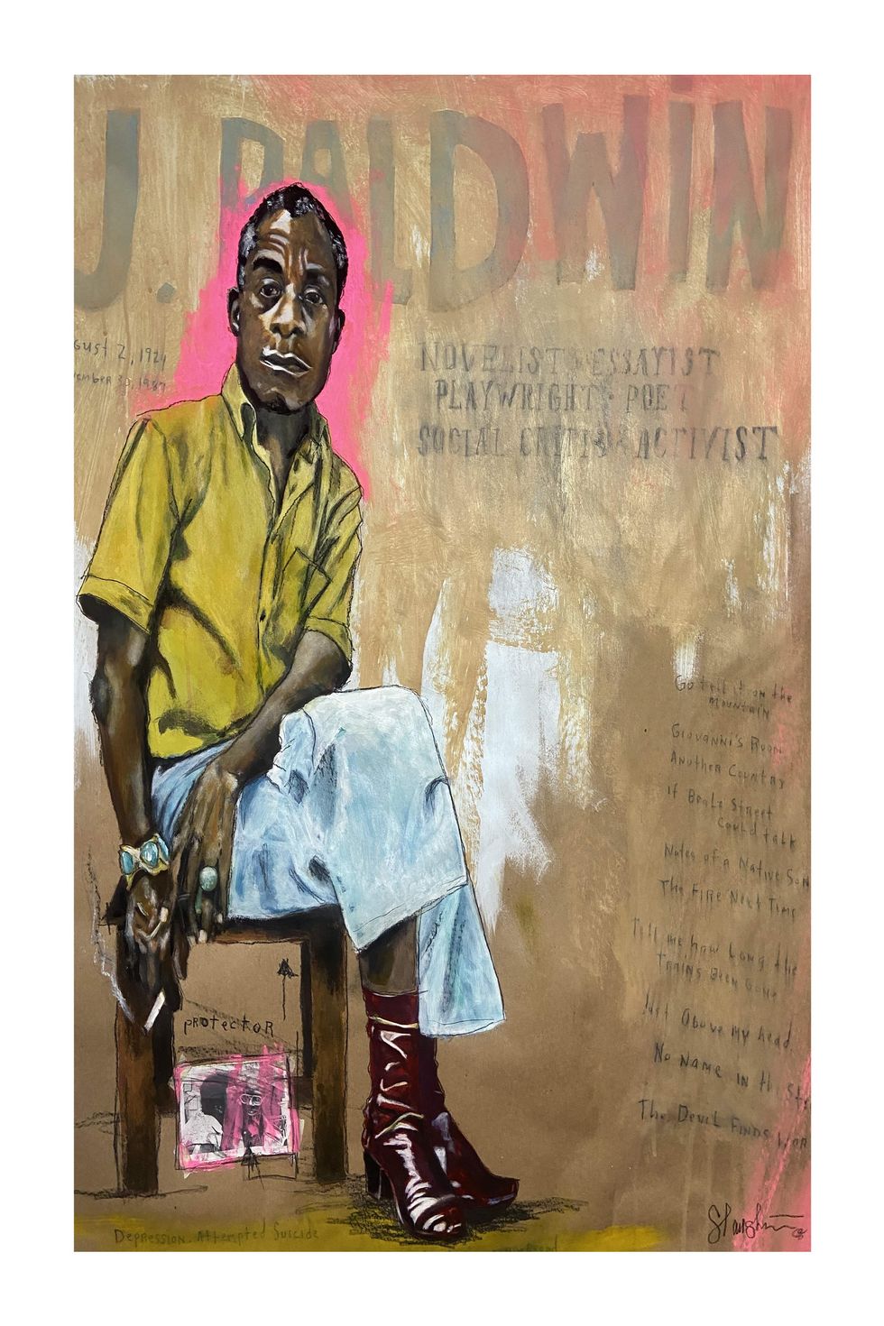 Acrylic print of Jame Baldwin by Houston artist Tra' Slaugter