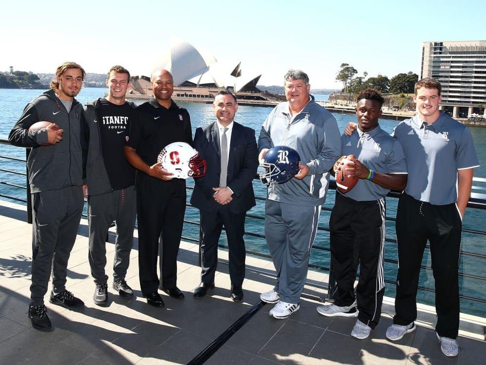 Acting Premier John Barilaro with Stanford and Rice players and coaches in Sydney Australia