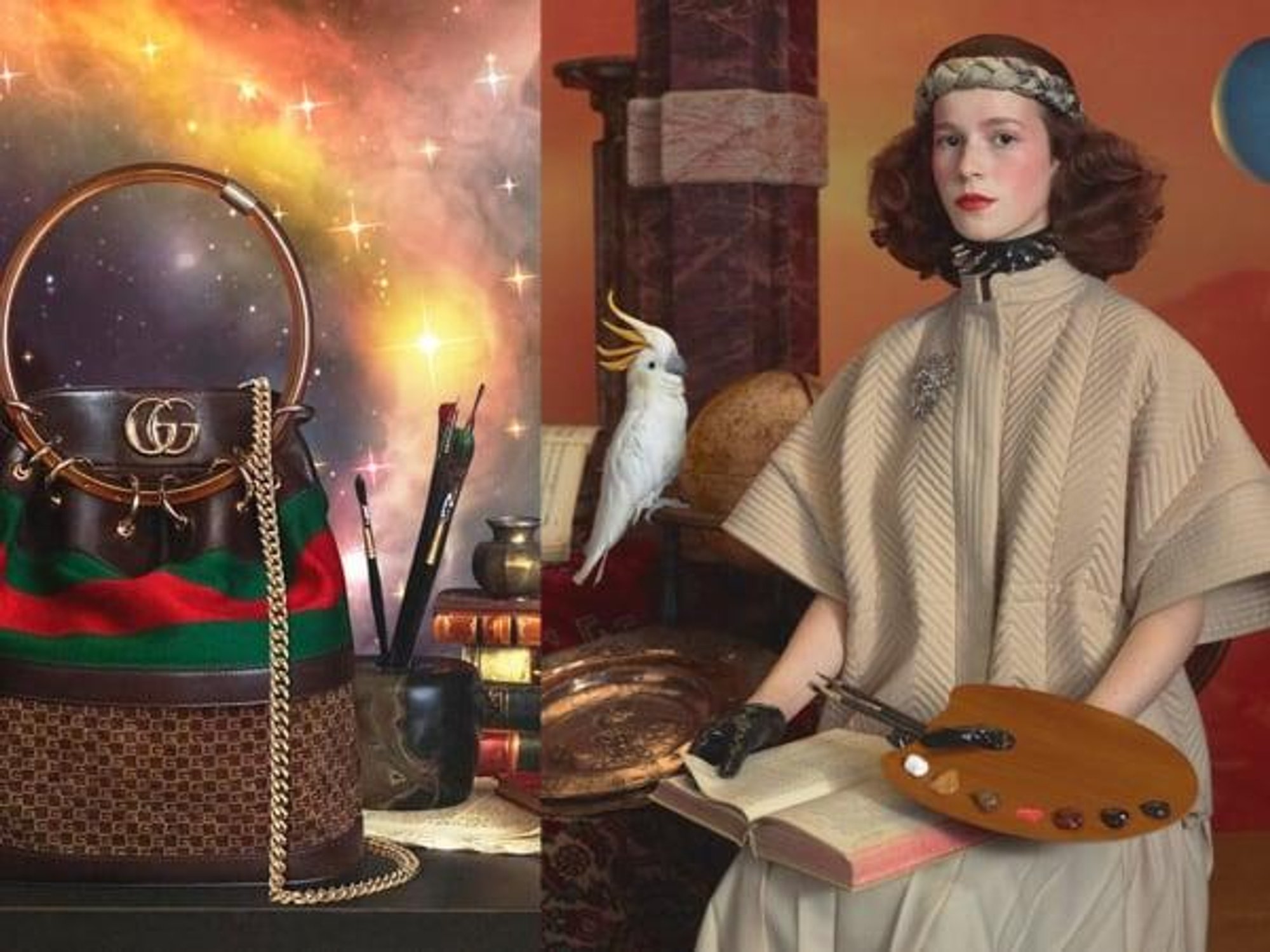 add campaign for Gucci with handbag and clothing